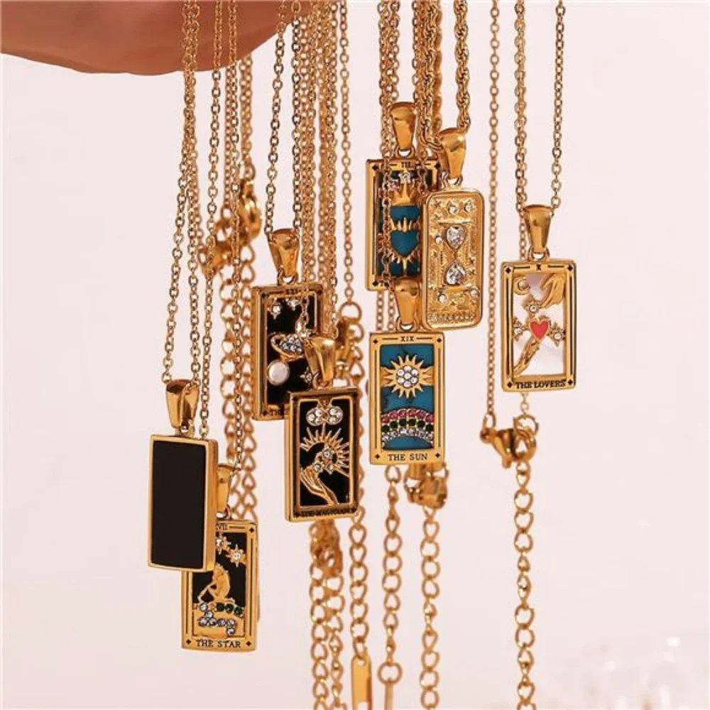 Tarot Card Necklace 18k Gold Plated Tarot Cards Pendant Necklace Vintage
